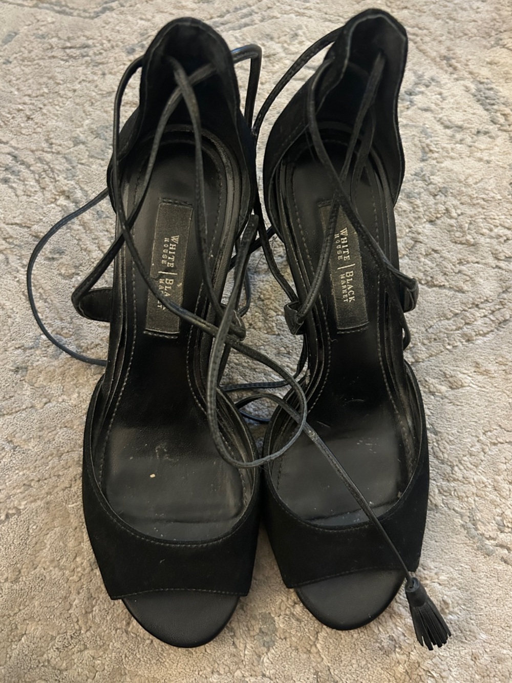 White House Black Market Black Lace-Up Peep Toe Heels